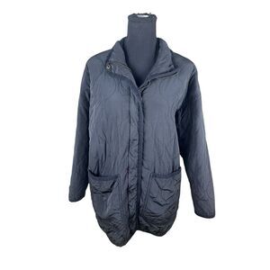 MARINE LAYER Austria Long Puffer Large Jacket Black Floral pockets outdoors